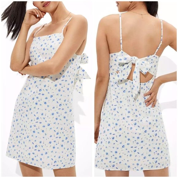 American Eagle Outfitters Dresses & Skirts - American Eagle Floral Linen Blend Tie-Back Mini Dress